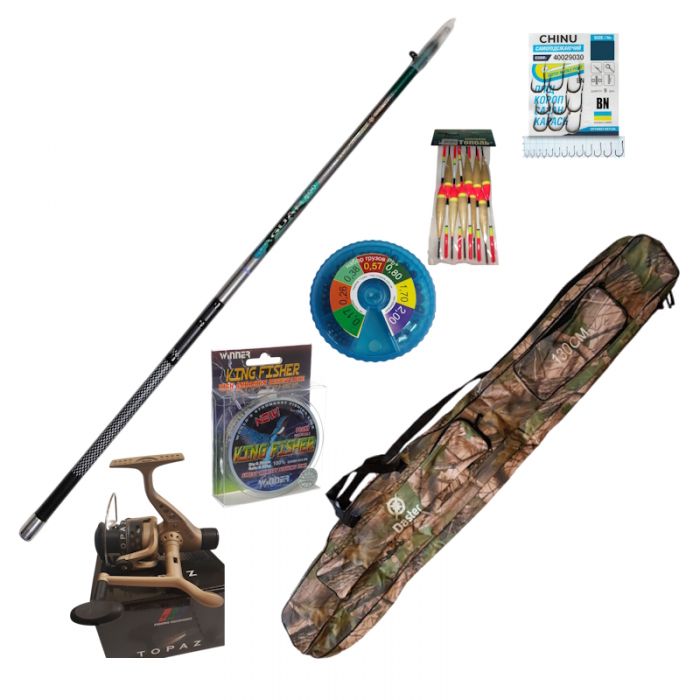Набір для риболовлі (вудка 6 метрів с кільцами, котушка, чохол, поплавець, гачки, вантажики, волосінь)