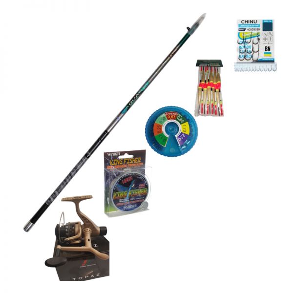 Набір для риболовлі з вудкою 6 метрів (вудка с кільцами, котушка, поплавець, гачки, вантажики, волосінь)